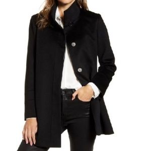 Fleurette Women’s Sz 6 Black Loro Piana 100% Wool Long Stand Up Collar Car Coat